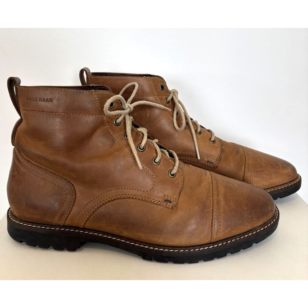 Cole Haan Men's Leather Nathan Cap Toe Work Hiking Boots Brown Tan Size 11M